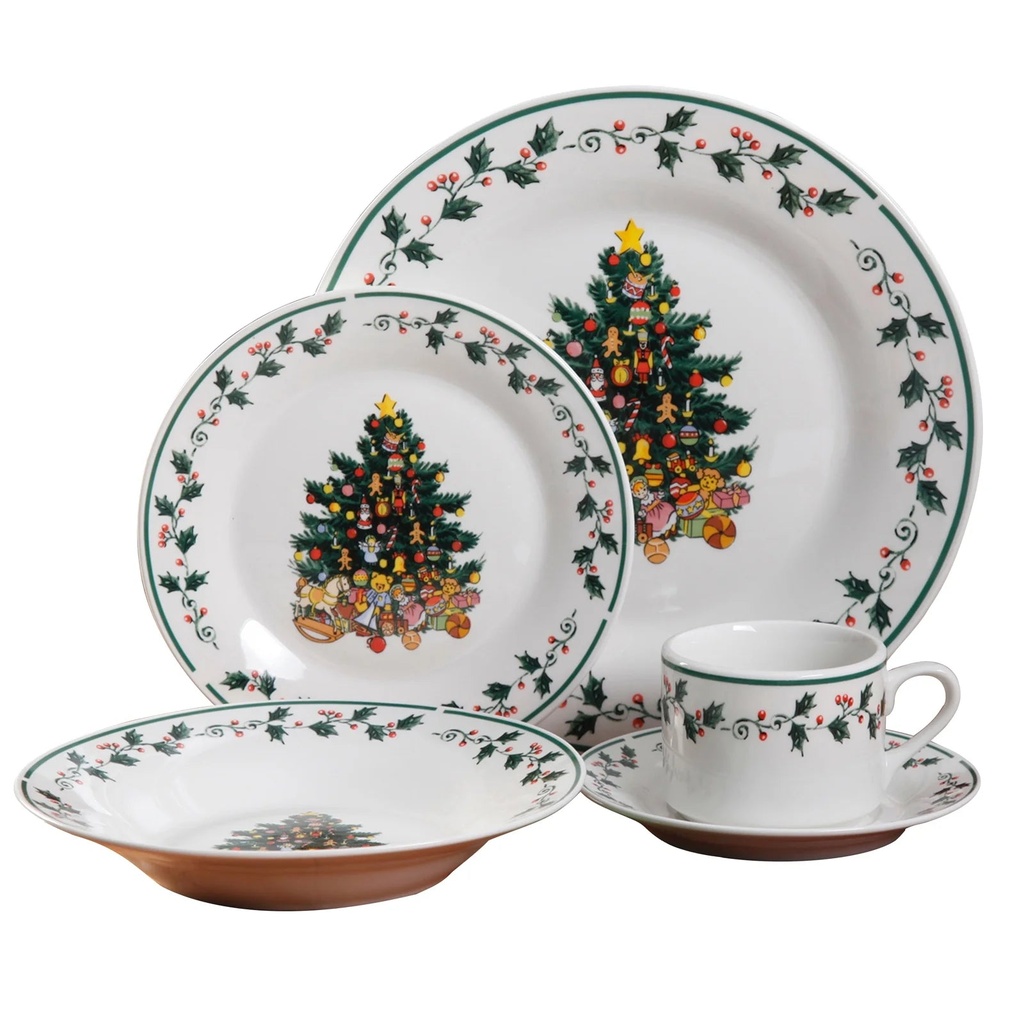 Gibson Tree Trimmings 20 Piece round Ceramic Holiday Dinnerware Set