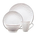 Lorren Home Trends LH524 16 Pieces Stoneware Scroll Dinnerware Set, White