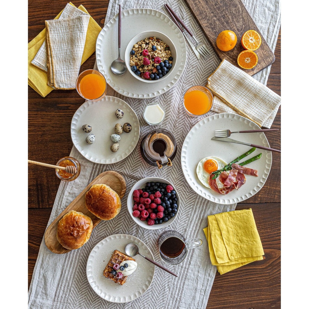 Over and Back Thumbprint 12Pc Stoneware Dinnerware Set - Wheat