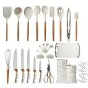 25 Pcs Silicone Cooking Utensils Kitchen Utensil Set - 446°F Heat Resistant, Wooden Handles Khaki Kitchen Gadgets Tools Set for Non-Stick Cookware (BPA Free)