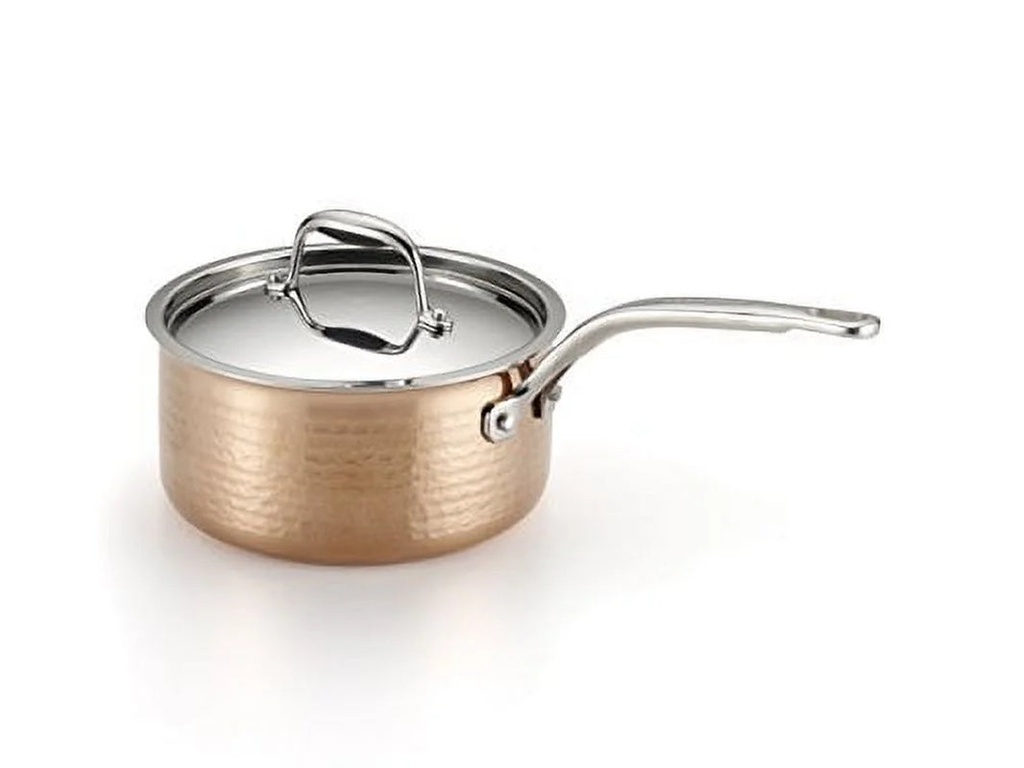 Lagostina Q5542364 Martellata Tri-Ply Hammered Stainless Steel Copper Dishwasher Safe Oven Safe Saucepan Cookware, 2-Quart, Copper