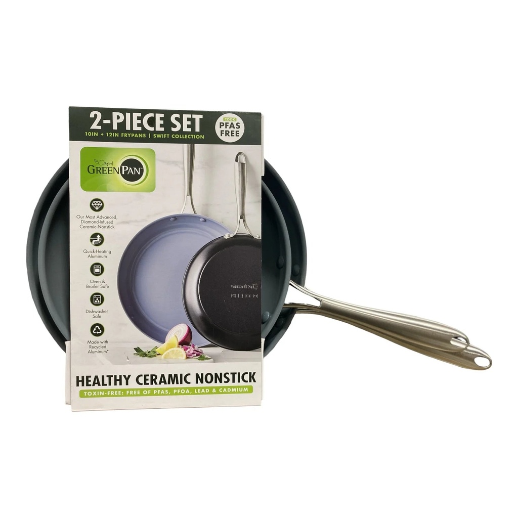 Greenpan Swift Ceramic Nonstick Frypan Pan Skillet Set, 10" & 12", Black