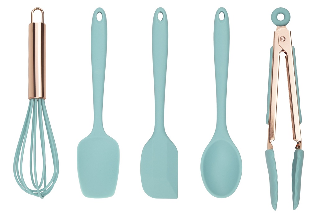 Cook with Color Mini Silicone Kitchen Utensils Set, Whisk, Tongs, Spatula, Spoonula, Turner