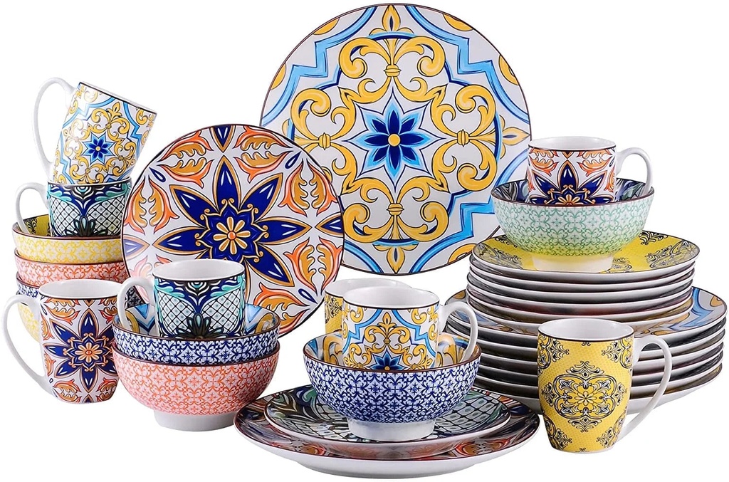 Vancasso, 32-Piece Porcelain Dinnerware Set, Multicolour Dinner Set, Service for 8