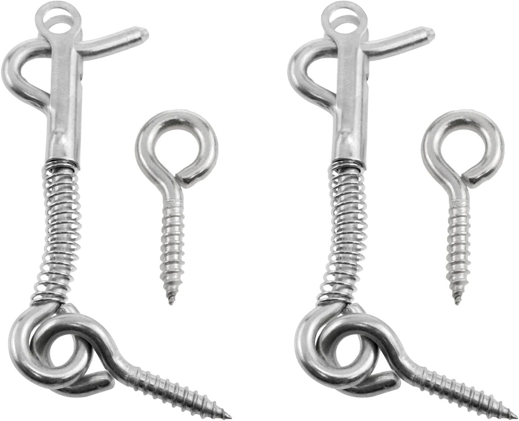 Lovelysp Stainless Steel Spring Hook and Eye Safety Latches 2.5 Inch Safety Hooks and Eye Latches Safety Latches with Eye and Hook for Family, Farms or Camping Trailers-2Pcs