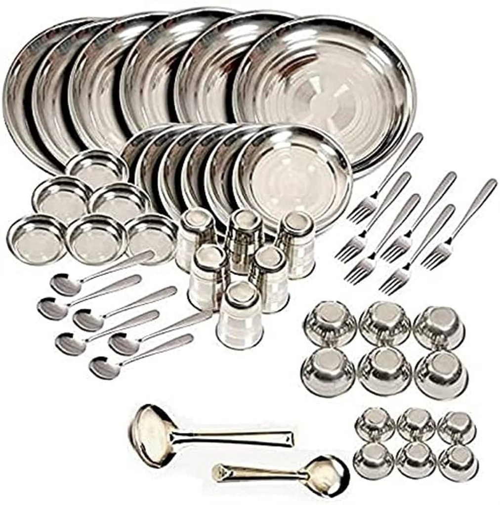 King International Stainless Steel Dinnerware Set of 50 Pcs, Stainless Steel Plate Set, Stainless Steel Dishes, Dinner Plates, Camping Plates Set, Dinner Set