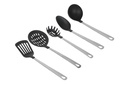 Mainstays Stainless Steel and Nylon Cooking Tool Set, Spoon, Spatula, Ladle, Pasta Spoon and Skimmer Assorted Colors
