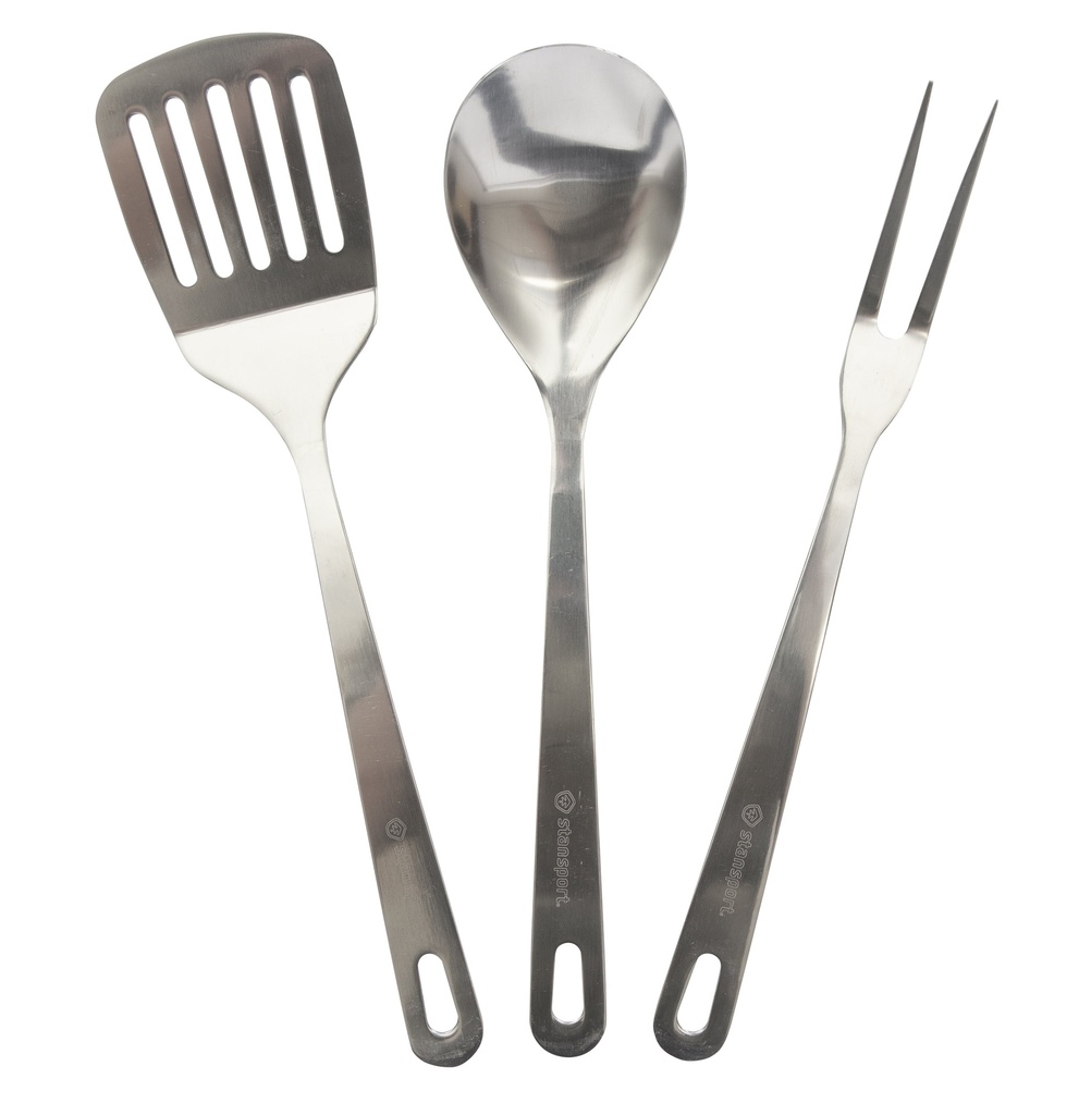 Stansport Stainless Steel Cooking Utensils Set - Spoon, Fork, Spatula - Silver