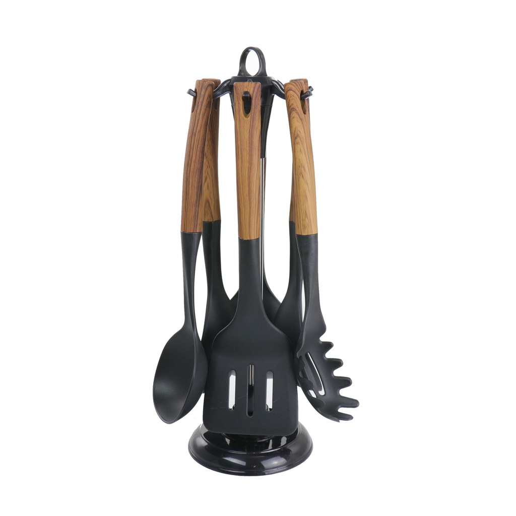 Megachef Black 7 Piece Nylon Cooking Utensils with Wood Design