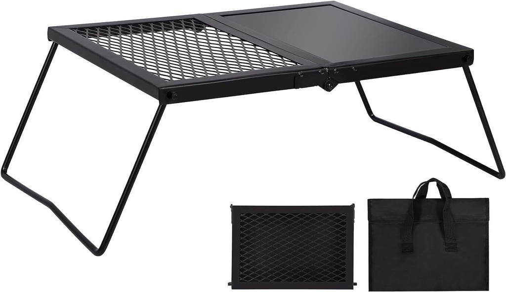 Lineslife Folding Campfire Grill ，304 Stainless Steel Heavy Duty Camp Grill for Frying and Baking，Black