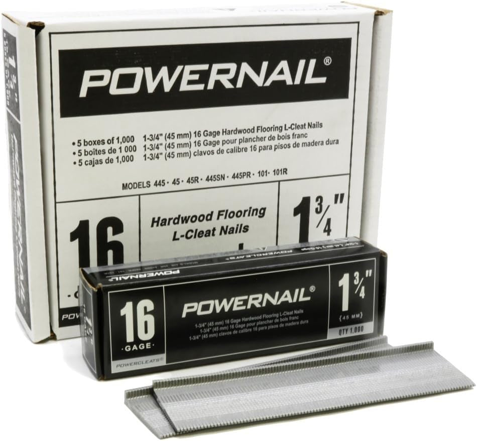 Powernail L175165 16 Gauge 1-3/4 Inch Length L-Cleat Nail for Hardwood Flooring (1 Case of 5-1000Ct Boxes)