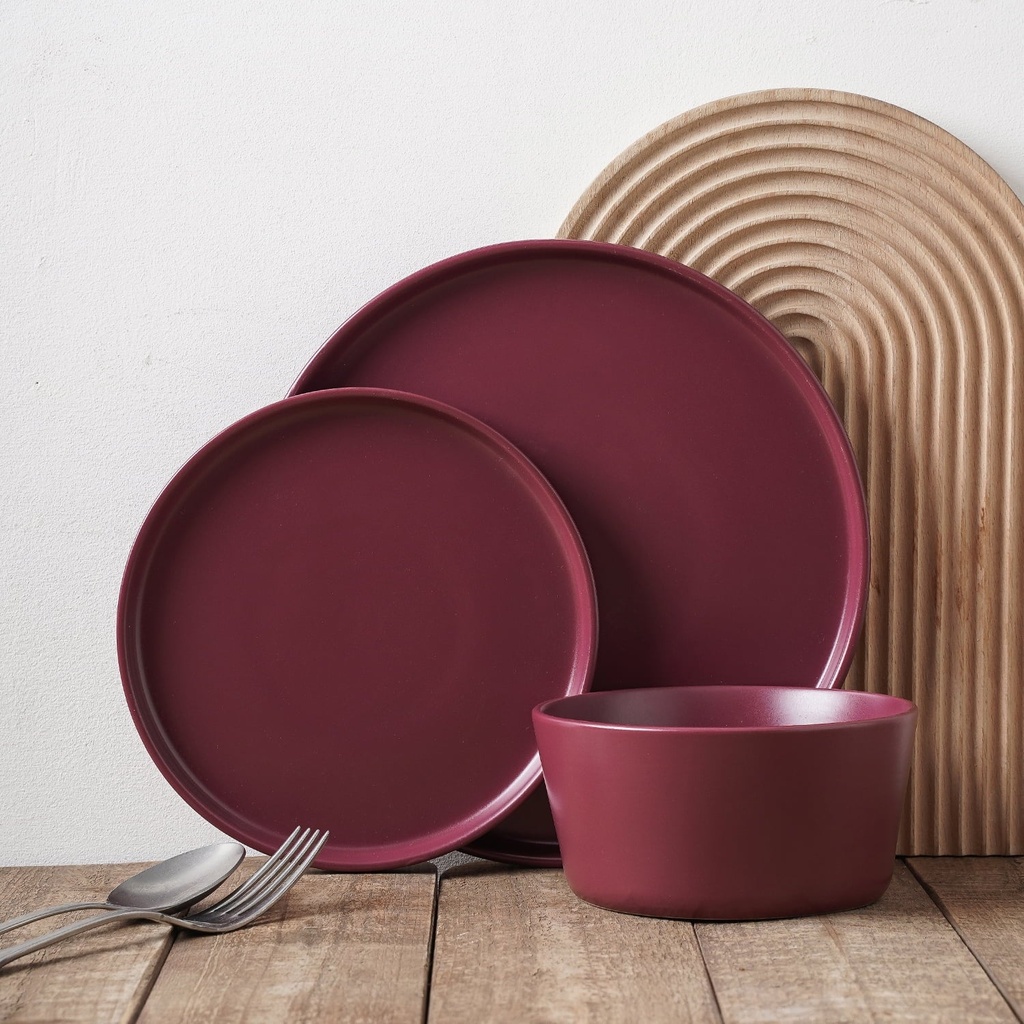 Stone + Lain Chelsea Stoneware Collection, round Dinnerware Set, 24 Pieces Service for 8, Purple