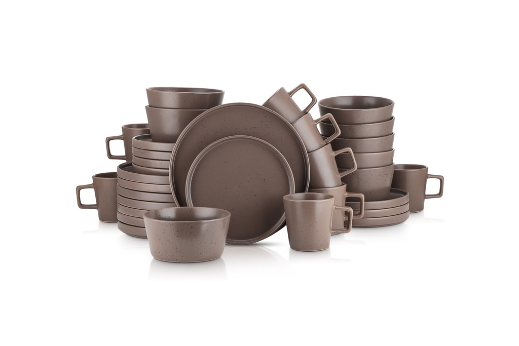 Stone Lain Celina Stoneware Dish Set, 32-Piece round Dishes for 8, Brown Speckled