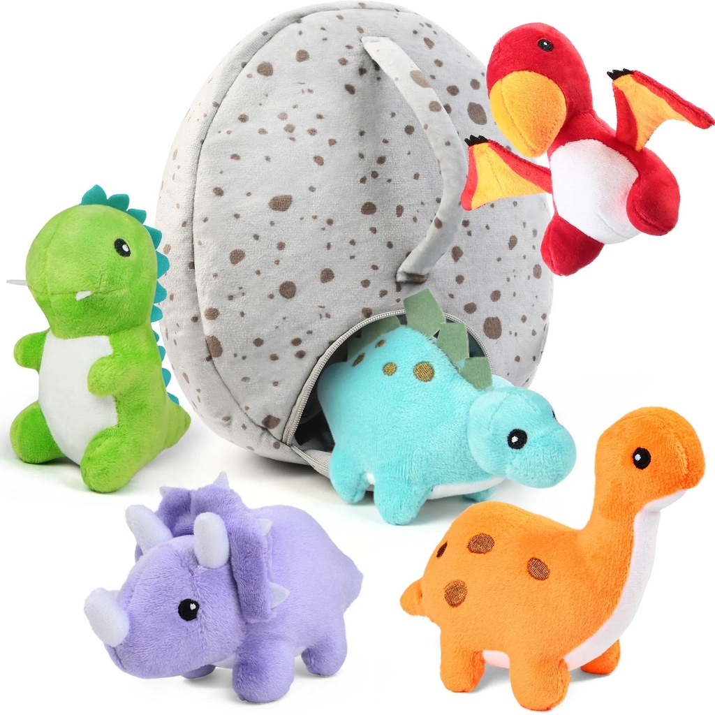 Benben Dinosaur Stuffed Animal, 5Pcs Small Dino Plush Toys and Egg Bag Set for Kids Girls Boys