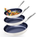 Nuwave 3Pc Non Stick Frying Pan Skillet Set, G10 Healthy Duralon Blue 8”, 10”, 12” Forged Lightweight & Works on All Cooktops, Vanilla Cream