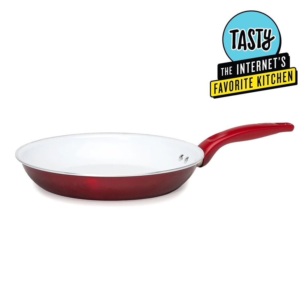 Tasty Ceramic Titanium Reinforced Non-Stick Fry Pan, Red, 12"