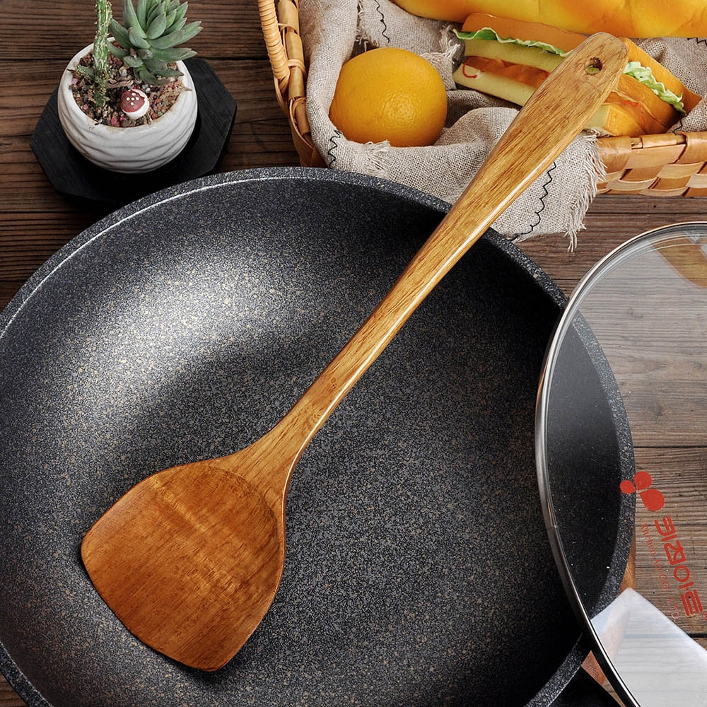 FNZEFAM Wooden Hand Scoop Cooking Long Spatula Rice Utensil Shovel Non-Stick Kitchen Wok Kitchen，Dining Bar