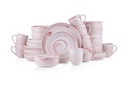 Stone Lain Brighton Porcelain Dish Set, 32-Piece Dishes for 8, Marbled White and Pink