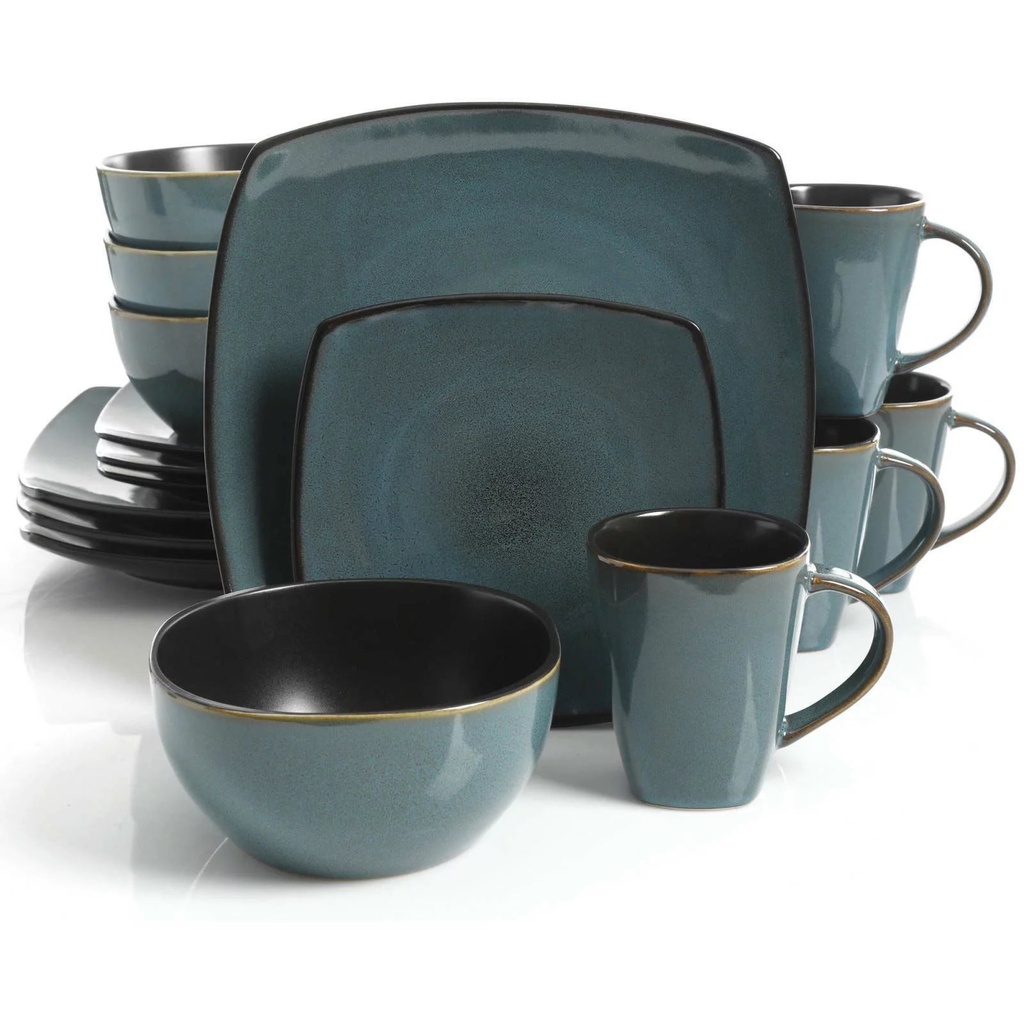 Gibson Home Soho Lounge Soft Square Dinnerware Set, 16Pc,Teal Green