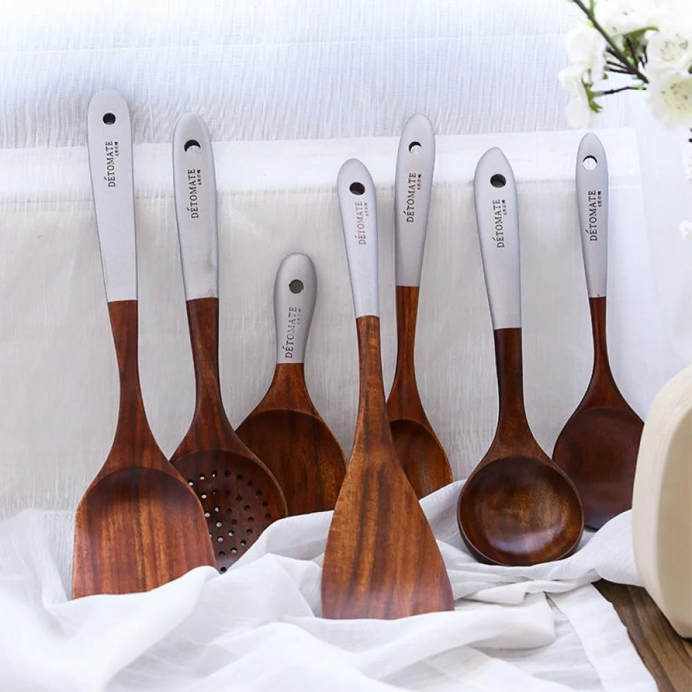 TINKER Kitchen Wooden Cooking Utensils, Spoons Spatula Shovel, Kitchen Cooking Tools, for Nonstick Cookware and Wok, for Stirring, Baking