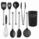 Kitchen Utensils Set-9 Pcs Non-Stick Silicone Cooking Utensils with Holder,Stainless Steel Handles, Black