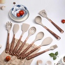 Kitchen Utensils Set,9Pcs Silic Cooking Kitchen Utensils Set Heat Resistance Silic Spatula Spoon Kitchen Gadgets Utensils Set , Brown Handle