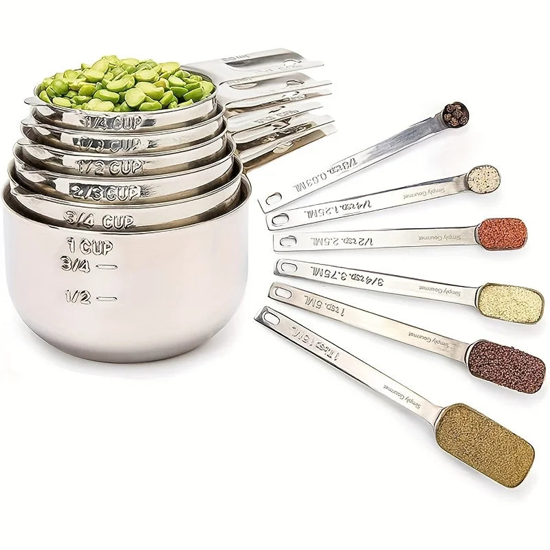 Twolll Measuring Cups and Spoons Set of 12/15 Stainless Steel for Cooking & Baking