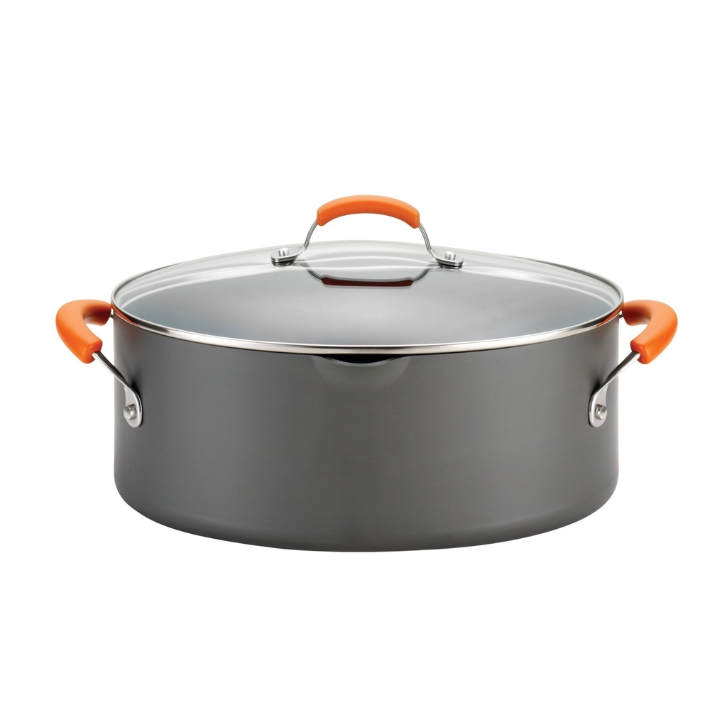 Rachael Ray Hard-Anodized 8 Qt Nonstick Oval Pasta Pot / Stockpot with Lid and Pour Spout, Gray