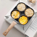 4 Holes Non-Stick Egg Frying Pan for Pancakes, Omelets, and Burgers - Wooden Handle - Suitable for Induction and Gas Stoves - 14" X 8"