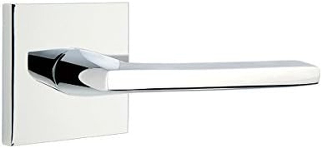 Emtek Privacy Set, Square Rosette, Helios Lever (Right Hand, Polished Chrome)