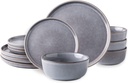 Stoneware Dinnerware Sets,Round Reactive Glaze Ceramic Plates and Bowls Set,Highly Chip and Crack Resistant | Dishwasher & Microwave Safe Dishes,Service for 4 (12Pc)