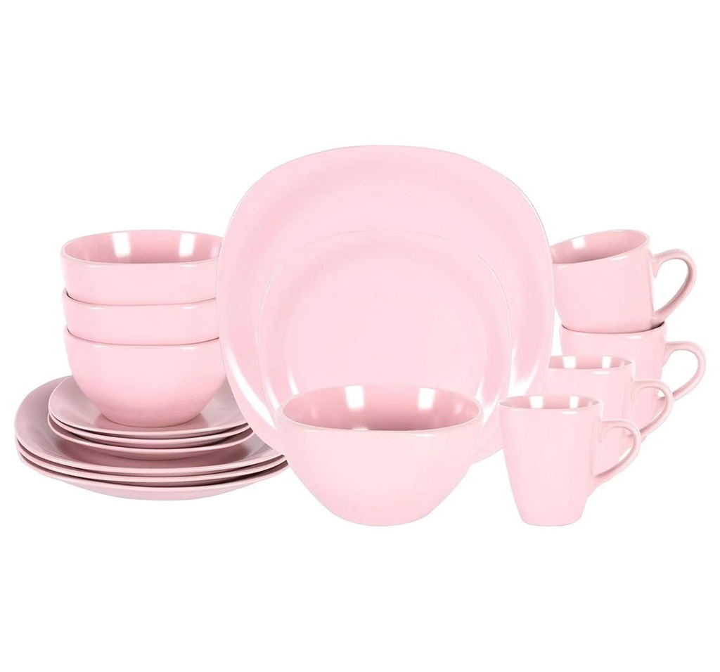 Stoneware Square 16Pc Dinnerware Set, Matte Rose