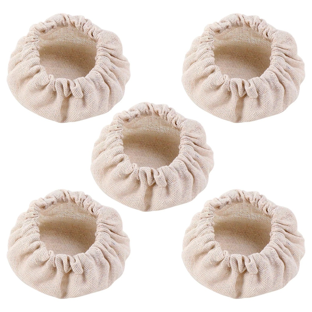 DESKABLY 5 Pcs Sourdough Starter Jar Cloth Covers Reusable Fermentation Covers Unbleached Yeast Jar Cloth Caps Kitchen Supplies