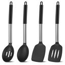 Sixwipe Silicone Cooking Spatulas and Spoons, 4 Pack Heat Resistant Silicone Cooking Utensils Set, Non-Stick Large Kitchen Silicone Spatula and Spoons for Cooking, Mixing, Serving, Draining(Black)