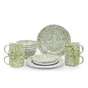 Enamelware Set of 16 Pieces - Green Marbeled Design - Artesano Home Decor