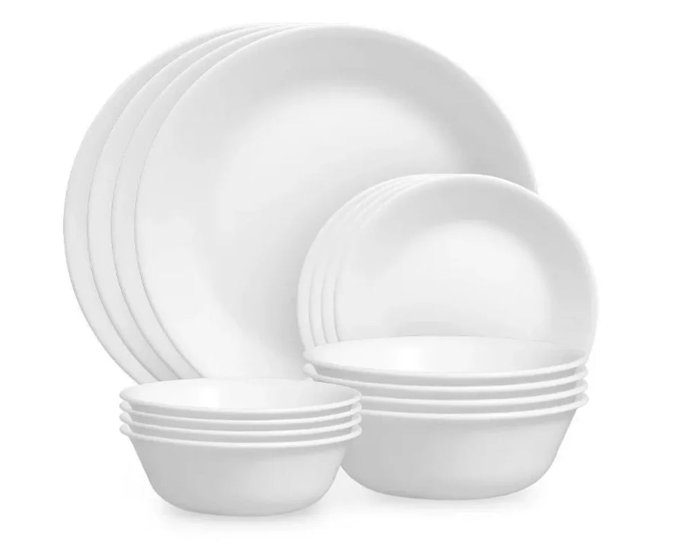 16 Pieces of Tableware Set White: Three Layers of Glass Chip Resistant Design, Light round Plate and Bowl Complete