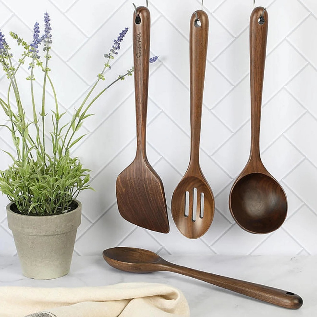 Sur La Table 4Pc Black Walnut Wood Kitchen Utensil Set