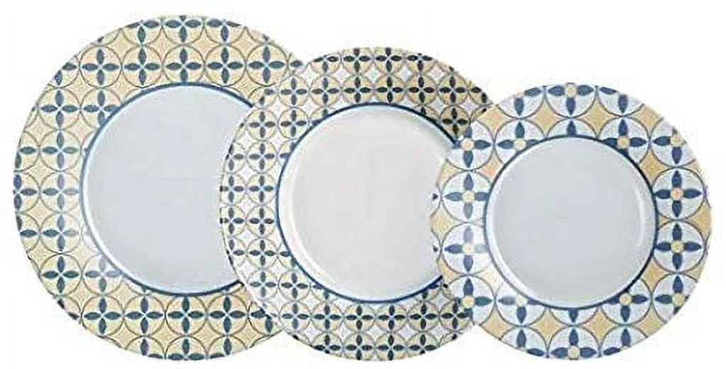 Luminarc L3660, Nordic Scandie Collection 18 Pcs Dinnerware Set, Tempered Glass round Plates, Set for 6