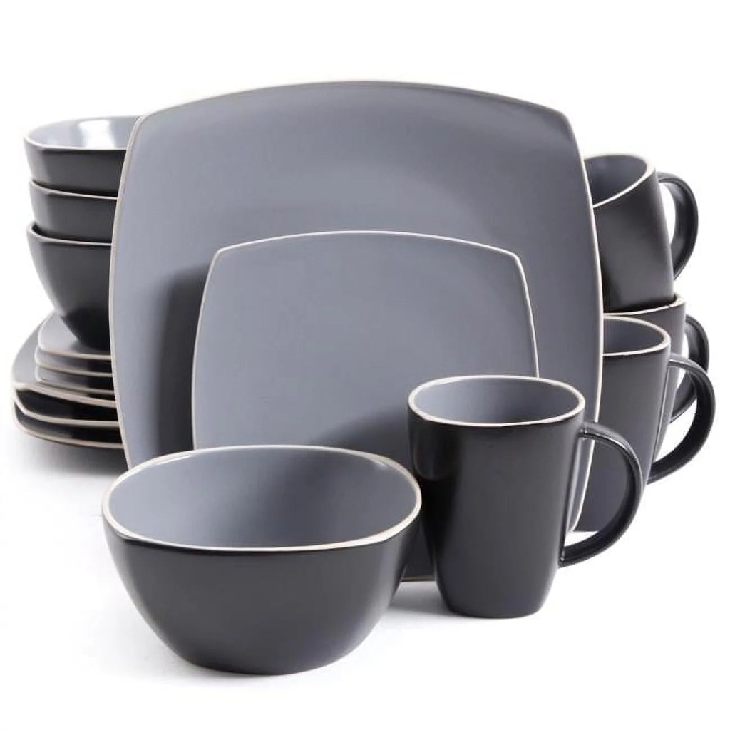 Soho Lounge Dinnerware Set, Matte Gray & Black - 16 Piece