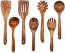 BOKALAKA Wooden Spoons for Cooking, Wooden Utensils for Cooking 7 Pcs Natural Teak Wooden Kitchen Utensils Set Wooden Cooking Utensils