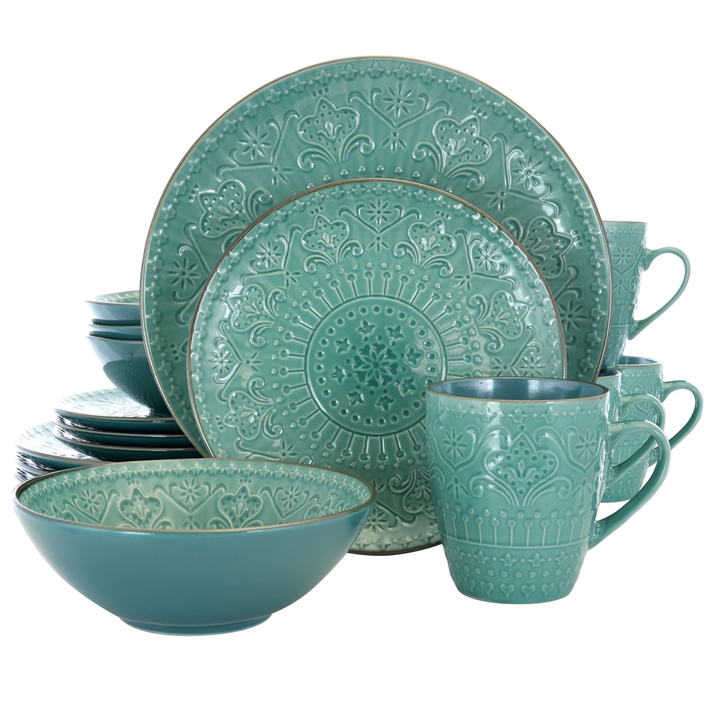 Elama Sea Foam Mozaic 16 Piece round Stoneware Dinnerware Set in Sea Green