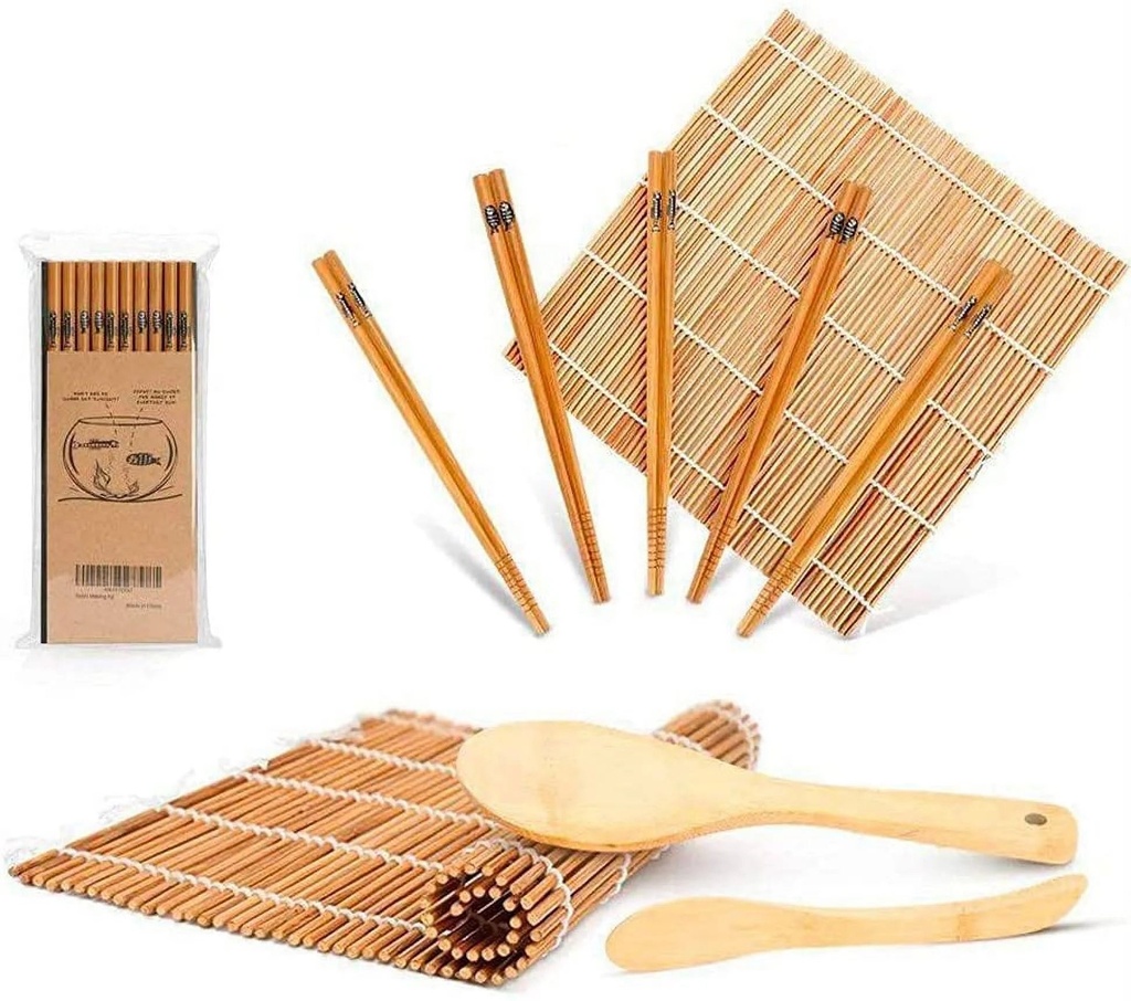 Delamu 9Pcs/Set Bamboo Sushi Making Kit, Sushi Rolling Kit