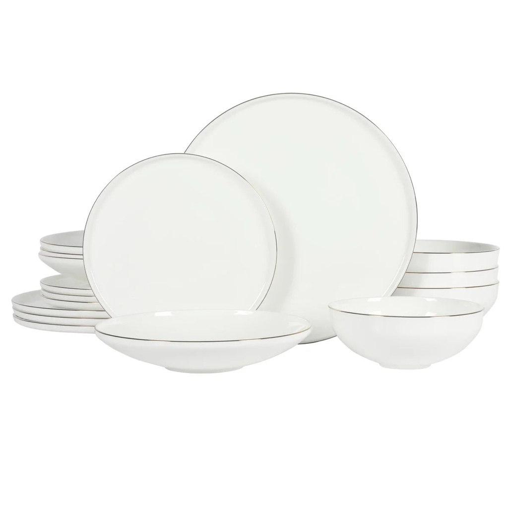 Gibson Elite Lana 16 Piece Bone China Double Plates and Bowls Dinnerware Set W/ Gold Rim