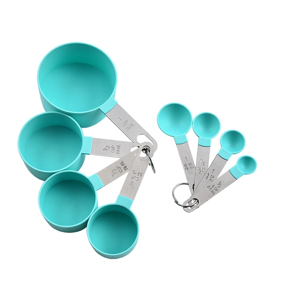 Meitianfacai Measuring Cups & Spoons Set, Stackable Cups and Spoons, Nesting Measure Cups with Stainless Steel Handle, Kitchen Gadgets for Cooking & Baking (4+4, Green)