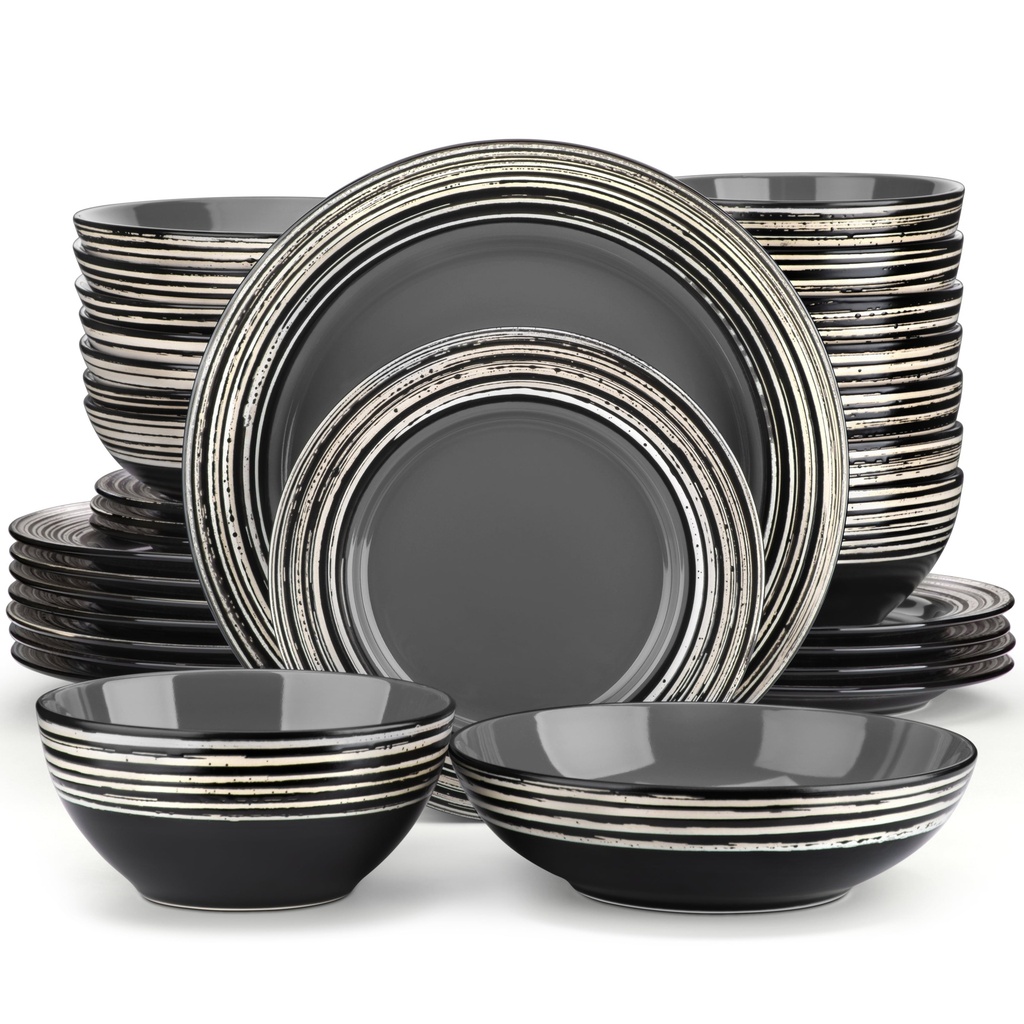 Vancasso, Series ARBRE, 32-Piece Dinnerware Set, Stoneware Tableware Plate Set, Service for 8, Gray