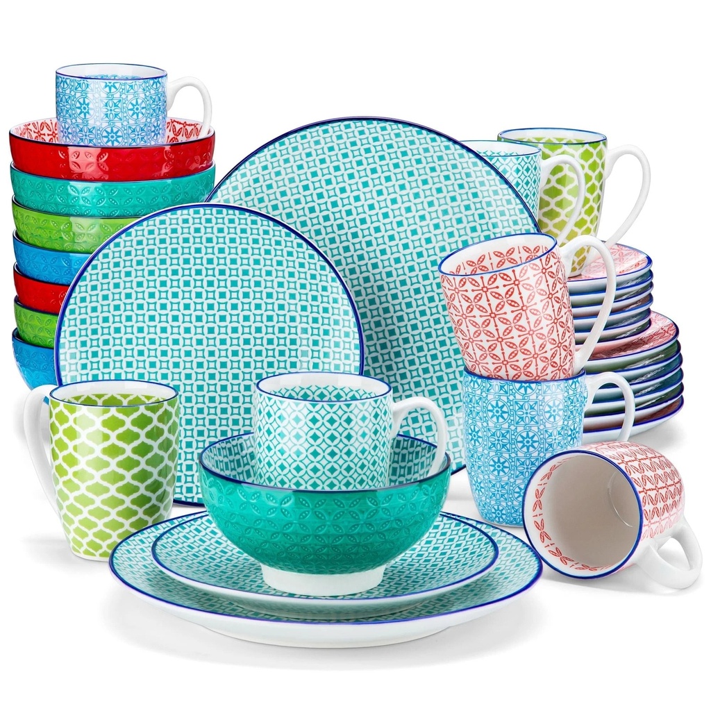 Vancasso, 32-Piece Porcelain Dinnerware Set, Multicolour Dinner Set, Service for 8