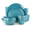 Elama Aqua Lilly 16 Piece round Stoneware Dinnerware Set in Aqua