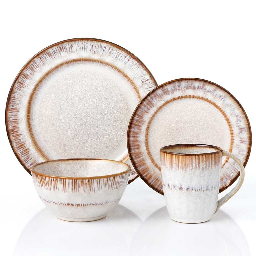 Lorren Home Trends 16 Piece Stoneware Set in Mocca Swirl