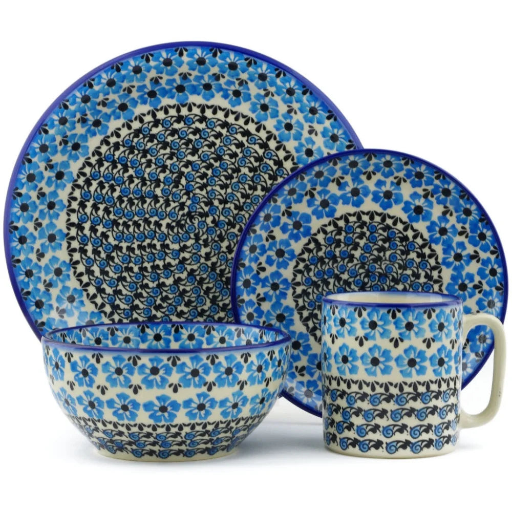 Polish Pottery Place Setting Polmedia Pansy Plenty Theme Hand Painted in Boleslawiec, Poland + Certificate of Authenticity