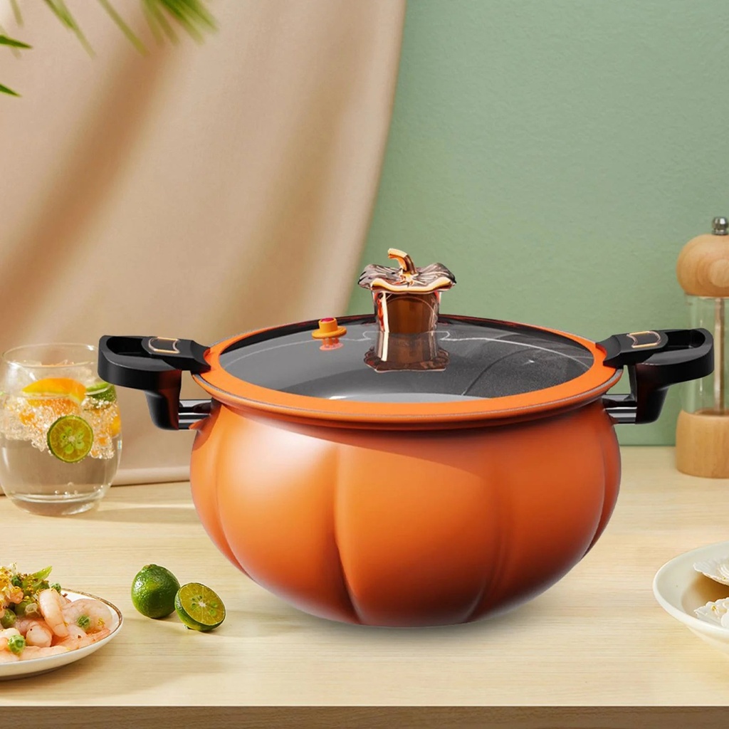 Soup Pot Pressure Stew Pot Pumpkin Shaped Slow Cooker and Food Warmer Cooking Pot Saucepan for Food Milk Soup Noodles Cereals 6L